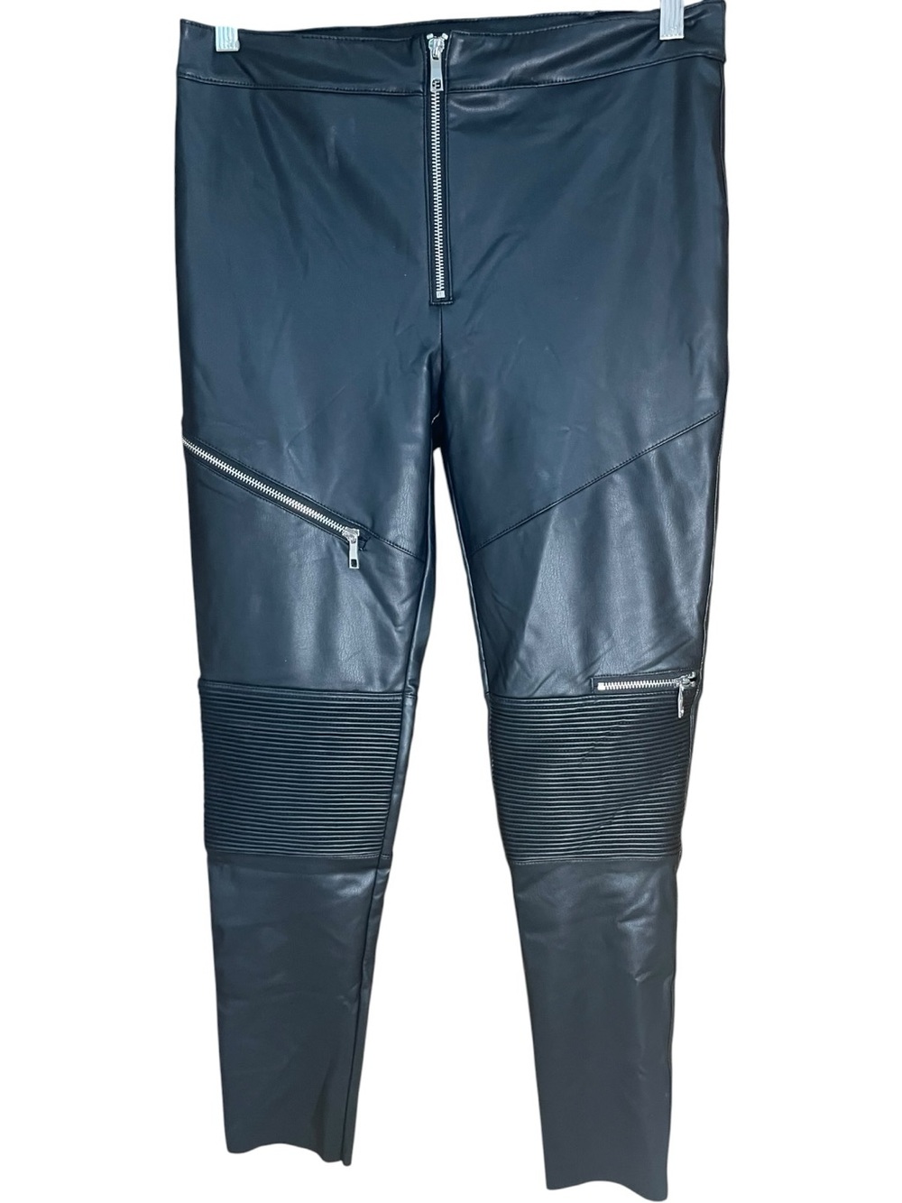Zara Motorcycle Biker Faux Leather Pants Zip Accents Black